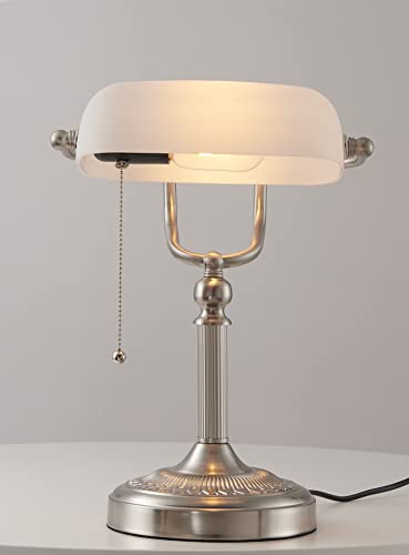 White Matted Glass Bankers Desk Lamp