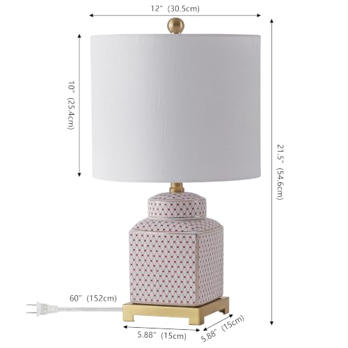 Cleo 21.5" Red & White Ceramic Table Lamp with Brass Base