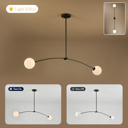 Black Sputnik Chandelier with Milk Glass Globe 2 Lights L45 Inch