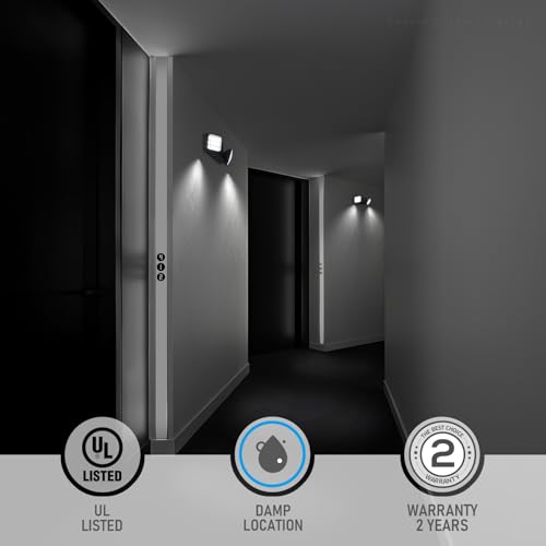 2 Pack LED Emergency Lights with Battery Backup UL Listed Black (2 Count)