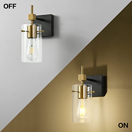 1 Light Vintage Vanity Light Bathroom Light Fixture Over Mirror for Bath Glass Shade Wall Light Black and Brass Lighting Fixture