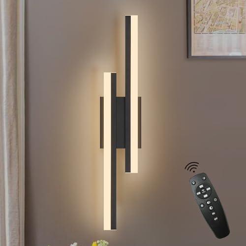 LED Wall Sconce Black Modern Remote Wall Light Fixtures for Living Room
