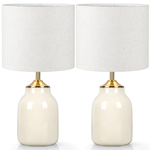 Set of 2 21" Beige Ceramic Table Lamps with Linen Shades (2 Count)