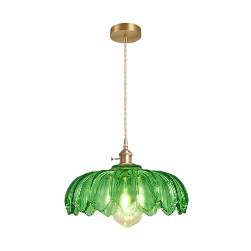 Grass Green Glass Pendant Light Fixtures Medium 9.8 Inches Lampshade Gold Brass Finish and Switch Vintage Pendant Ceiling Lamp Copper Pendant Lighting