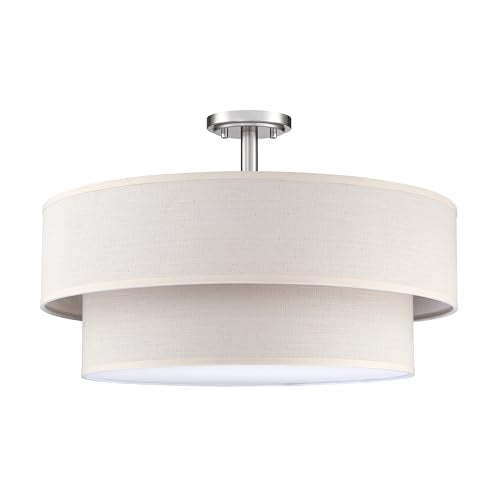 4 Light 20" Cream Fabric Brushed Nickel Semi Flush Mount Close to Ceiling Light Fixture (4 Count)