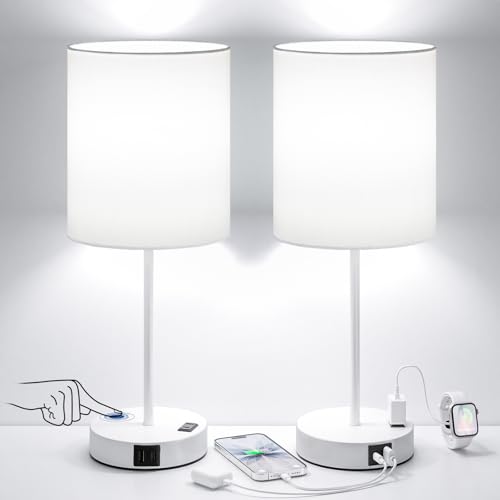 17.6" White Touch Lamps for Bedroom Set of 2 (2 Count)