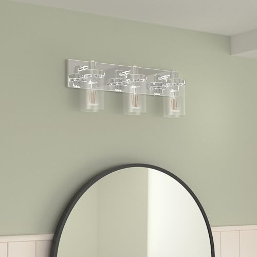 Chrome Vanity Light for Bathroom 3 Light Farmhouse Bathroom Lights Fixtures Over Mirror with Clear Glass Shade
