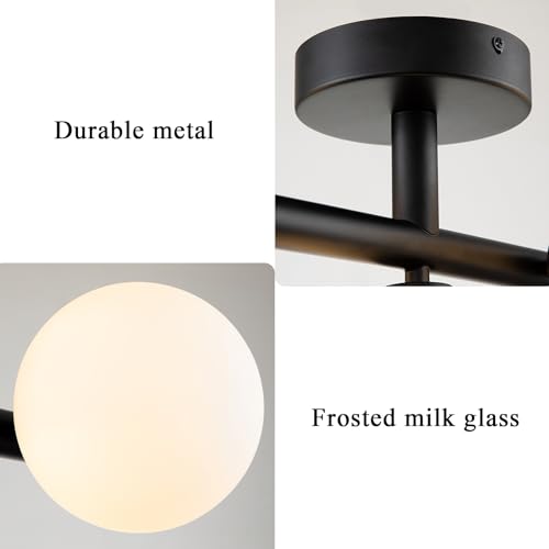 3 Light Semi Flush Mount Ceiling Light Frosted Globe (3 Count)