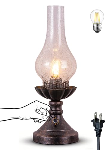 Vintage Table Lamp with Crackled Glass Shade & Rotary Knob Switch