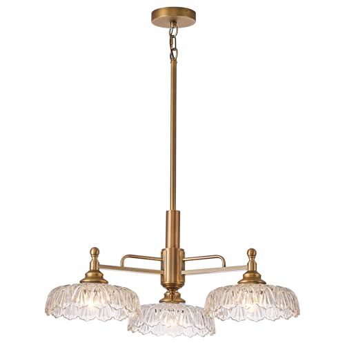 Chandelier Pendant Lights Fixture Vintage Pendant Lighting Fixtures 3 Lights Chandelier E26 Base Brass Kitchen Glass Hanging Lamp for Island Dining Room Living Room