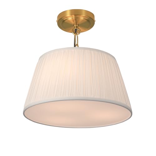 12.6”Dia White Pleated Drum Shade Semi Flush Mount Ceiling Light