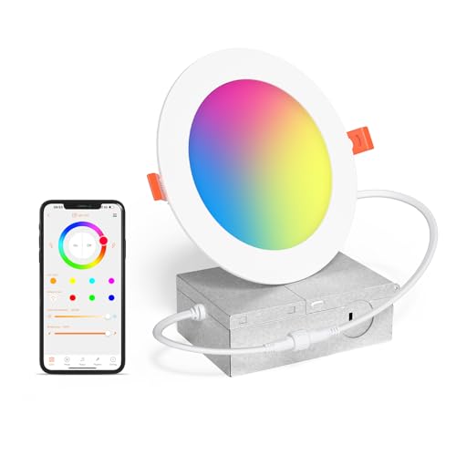 Smart Recessed Lighting 6 Inch RGBCW Color Changing 16W LED Downlight with Junction Box