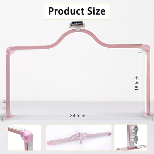 Nail Light for Desk Half Moon Light for Nail Desk 34Inch Foldable LED Table Lamp Manicure for Table Adjustable Dimmable Half Moon Lamp for Lash Beauty Tattoos Crafts Pink