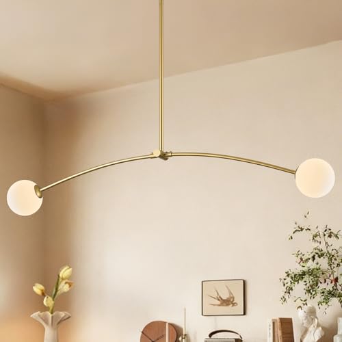 Gold Sputnik Chandelier with Milk Glass Globe 2 Lights L45 Inch
