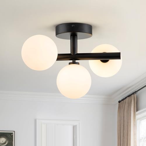 3 Light Semi Flush Mount Ceiling Light Frosted Globe (3 Count)