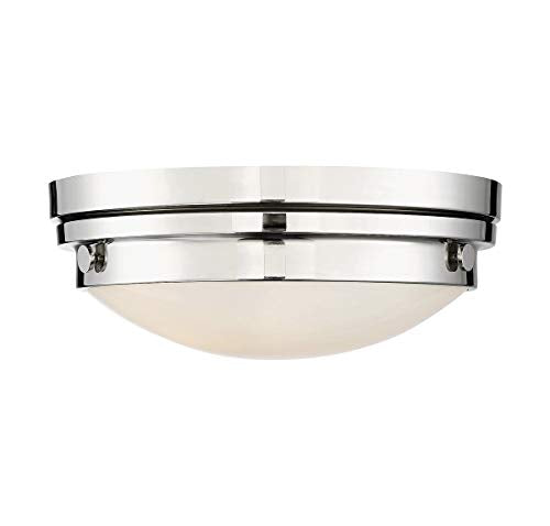 6-3350-14-109 Lucerne Industrial White Glass Flush Mount, 2-Light 120 Total Watts, 5" H x 13" W, Polished Nickel