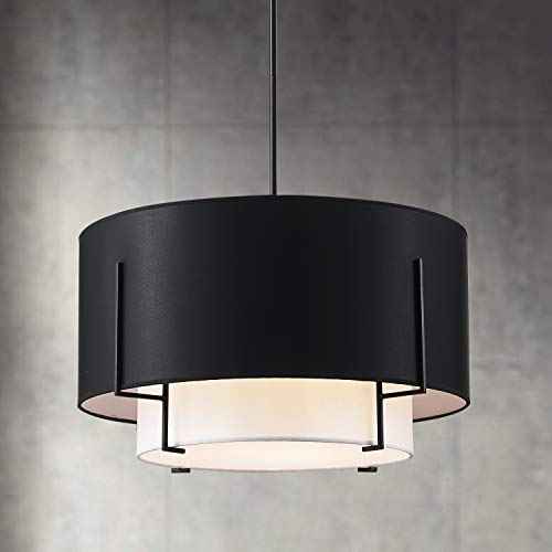 Saint Mossi 4-Lights Modern Fabric Chandelier for Dining Room, Black Farmhouse Chandelier Light Fixture Merged with Drum Style,Black Pendant Light Fixtures,H12 x D20,Down Rod Adjustable