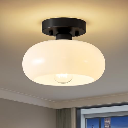 Mid Century Modern Black Semi Flush Ceiling Light 8.66 Inch