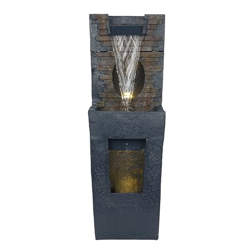 TZL398 40" Stone Wall Cascading Fountain with LED Lights