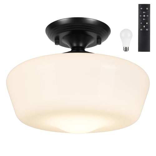 Schoolhouse Style Semi Flush Mount Ceiling Light with Dimmable Bulb Remote Control