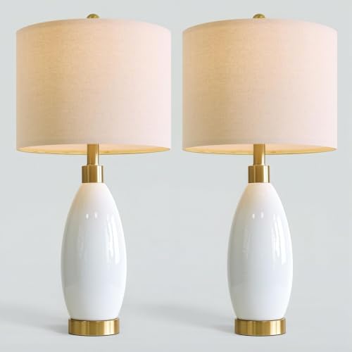 24" White Oval Ceramic Table Lamp Set of 2 (2 Count)