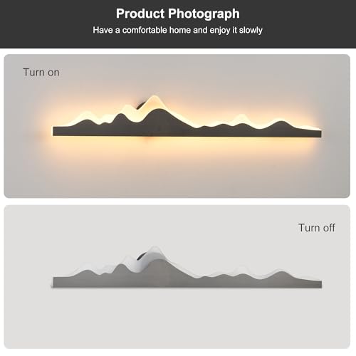 Wall Sconce with Remote Control 47.2inch Dimmable LED Wall Lights Black Led Wall Sconce Indoor Mountain Shape Wall Lamps for Living Room Bedroom Hallway