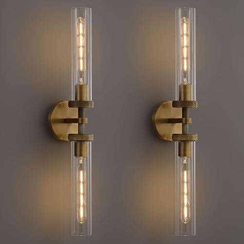 24 in Bathroom Sconces Set of 2 Linear Brass Sconce Hardwired (2 Count)