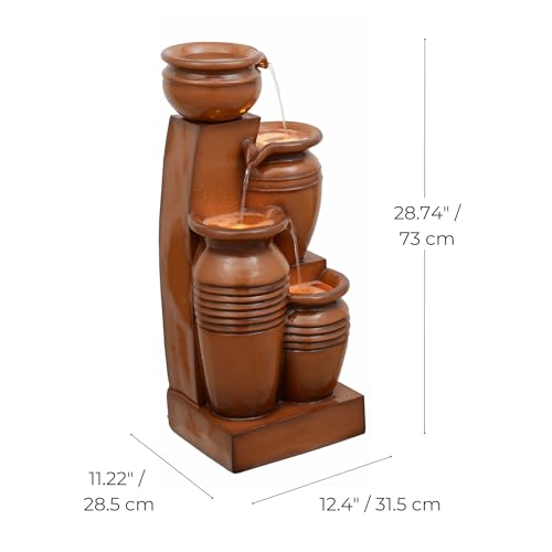 28.7" 4 Tier Cascading Bowl Solar Powered Water Fountain for Outdoor Living Spaces