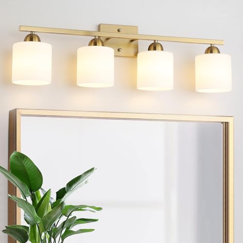 Stainless Steel Milk Glass Vanity Lights for Bathroom