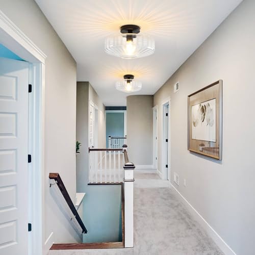 11.8" Clear Glass Ceiling Lights Retro Small Semi Flush Mount Ceiling Light
