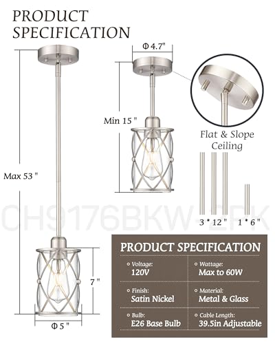 Brushed Nickel Pendant Lights Kitchen Island 3 Pack (3 Count)