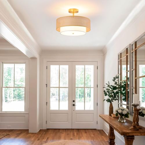 Rattan Flush Mount Ceiling Light