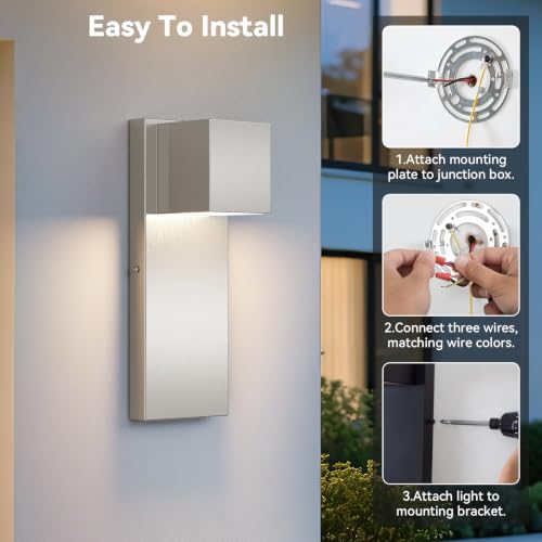 2 Pack Modern LED Outdoor Wall Light (Nickel)