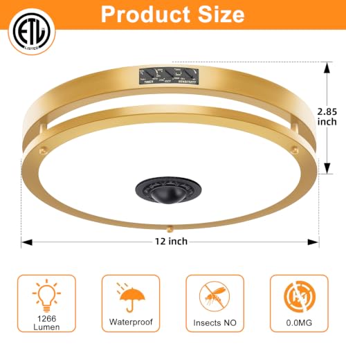 12" LED Motion Sensor Outdoor Ceiling Light Porch Lamp