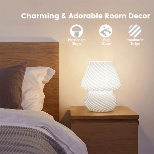 USB Plug in Mushroom Lamp Small Bedside Table Lamp with 3 Temperature LED Bulb