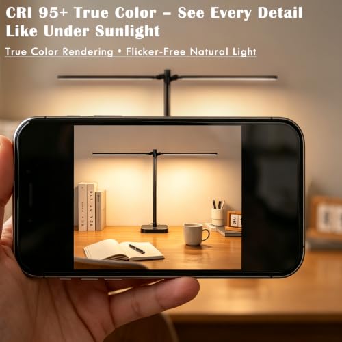 Desk Lamp for Home Office Dual Head 24W Swing Arm Task Lamp Black (Black / Large)