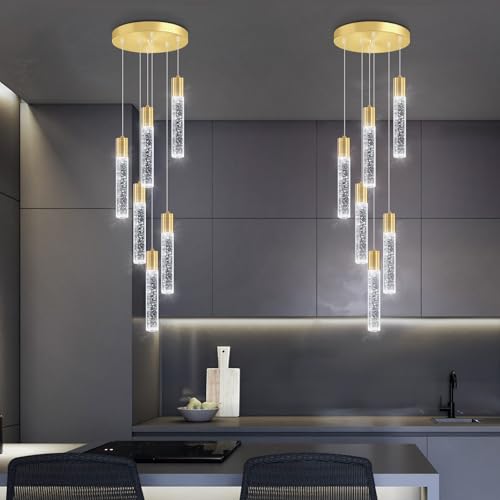 6 Lights Modern Crystal Chandeliers for Dining Room Kitchen Island Crystal Pendants Light Fixture High Ceiling Hanging for Entryway Bedroom Foyer 6000K