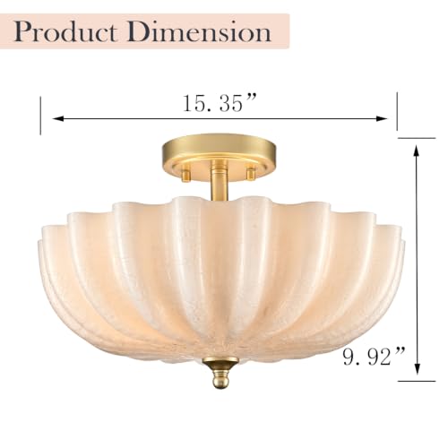 Modern Gold Milky Crackle Glass Semi Flush Mount Ceiling Light