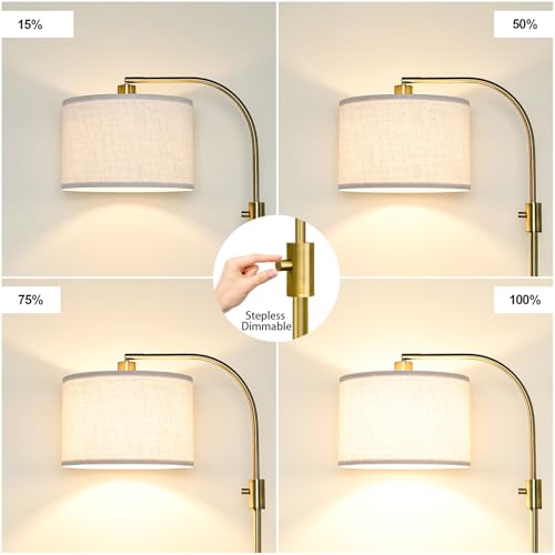 Upgraded Modern Arc Dimmable Tall Standing Floor Lamp with Linen Shade