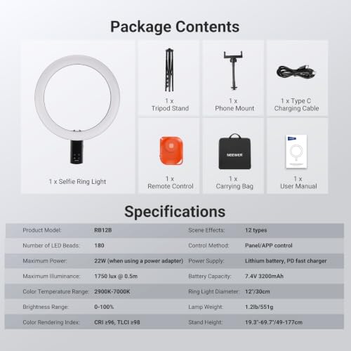12" Selfie Ring Light with App Control