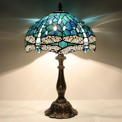 Tiffany Table Lamp Stained Glass Bedside Reading Light W12H19 inch
