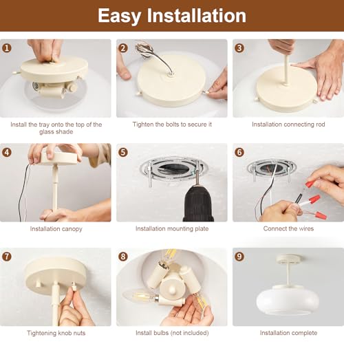 Mid Century Modern Cream Whit Semi Flush Ceiling Light 12.6 Inch