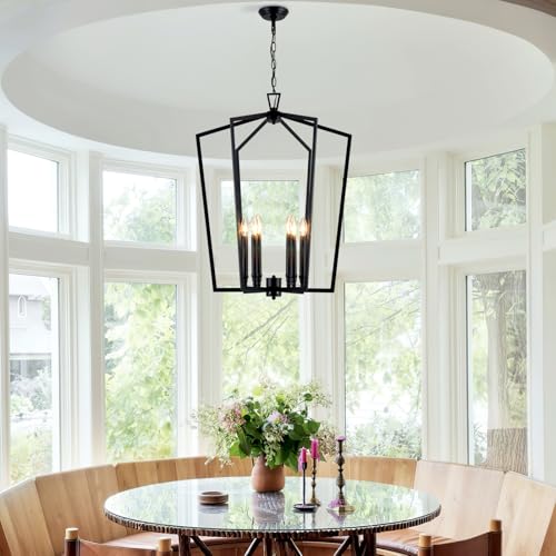 Modern Black Farmhouse Lantern Chandelier for Entryway Foyer