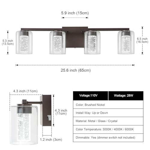 4 Light Bronze Vanity Light with 3 Color Modes (4 Count)