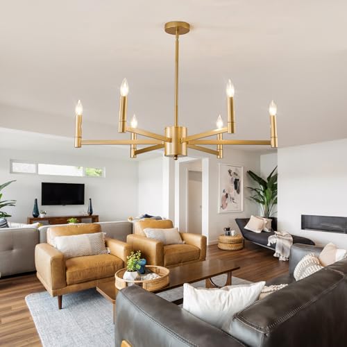 6 Light Gold Candle Chandeliers Modern Farmhouse Ceiling Light Fixture Industrial Lighting for Dining Room Living Room Bedroom Kitchen Island Foyer