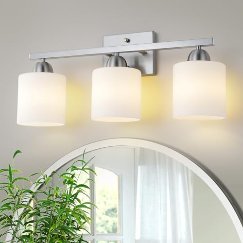 Stainless Steel Milk Glass Vanity Lights for Bathroom