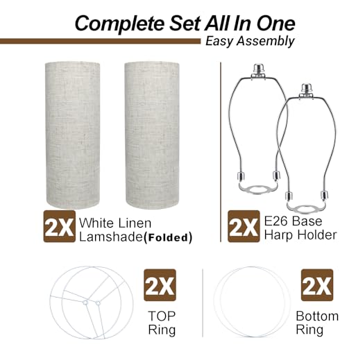 Beige 13" Drum Lamp Shades Set of 2 with Harps (2 Count)