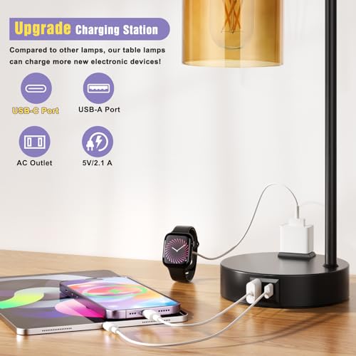 Industrial Touch Nightstand Lamps for Bedrooms Set of 2 (2 Count)
