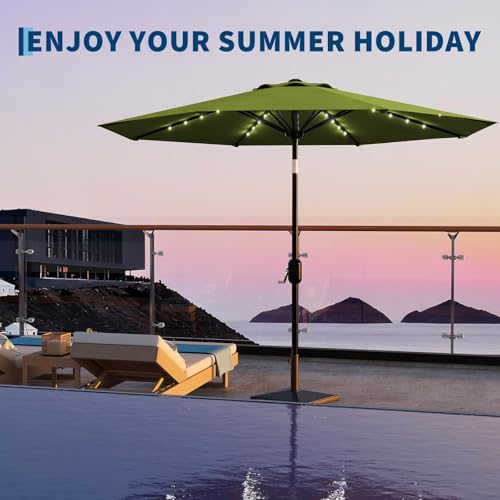 9FT Solar LED Patio Umbrella with Tilt & Crank