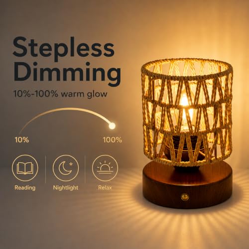 Cordless Operated Rattan Lamp